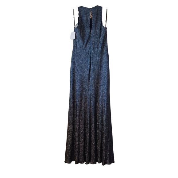 NEW Dessy Collection Sleeveless Metallic Trumpet Gown, Midnight Navy, Size 12 - Picture 3 of 7